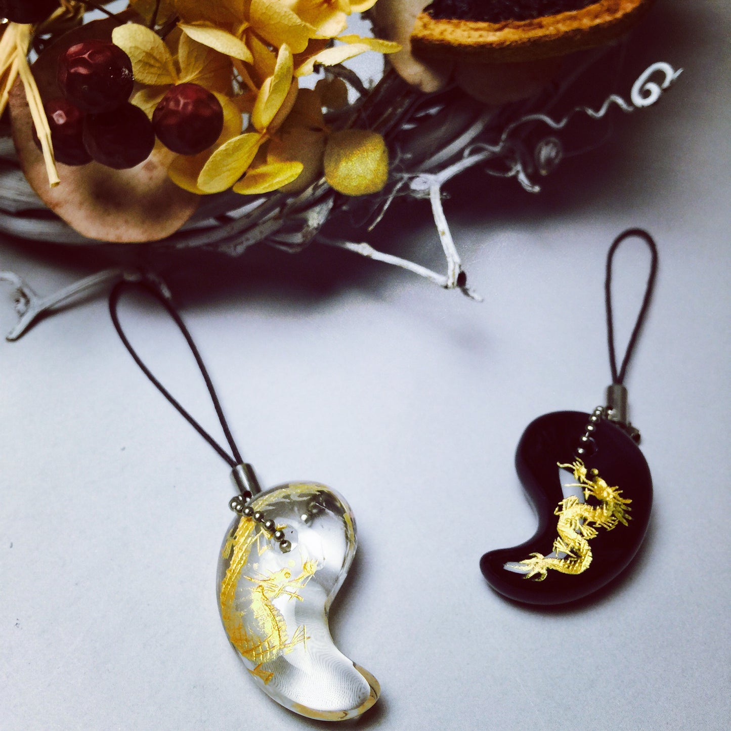 勾玉 金龍彫刻(水晶、オニキス)